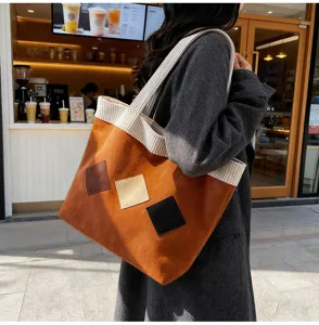 Casual large capacity tote bag for women Japanese style corduroy shoulder bag stylish