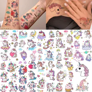 Waterproof Temporary Tattoo Stickers Cute Cartoon Unicorn Design Body Art Fake Tattoos For Kids Hand Neck Decoration