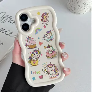 Cute wavy silicone phone case with lovely cartoon unicorn design for daily use protection