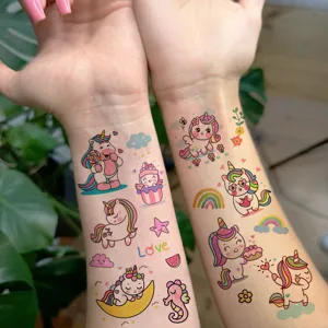 Cute cartoon unicorn temporary tattoo stickers for hand and arm, waterproof body art.