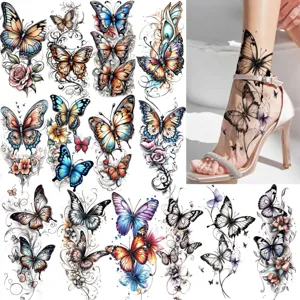 Waterproof Temporary Tattoo Stickers Butterfly Floral Body Art Fake Tattoo Sticker For Women Arm Leg Body Decoration