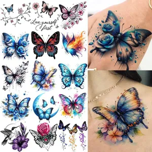 Waterproof Temporary Tattoo Stickers Butterfly Rose Floral Crescent Moon Fake Body Art Sticker for Women Hand Neck Party