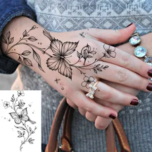 Temporary botanical butterfly bird temporary tattoo sticker for women hand wrist body art decor.