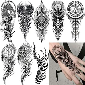 Pegatina de Tatuaje Temporal con Totem de Brújula de Boceto Negro Arte Corporal Impermeable Tatuaje Falso para Mano Brazo Hombres Mujeres