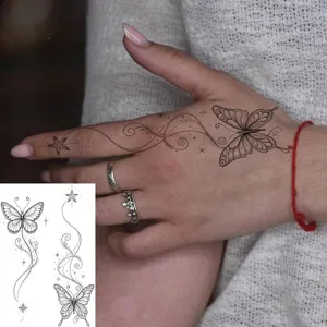 Black butterfly temporary tattoo sticker floral vine hand body art waterproof design