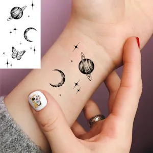 Set di adesivi per tatuaggi temporanei luna saturno stelle farfalla body art bellissimi