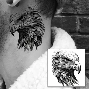 Temporary eagle tattoo sticker, realistic black animal head body art design for adults.