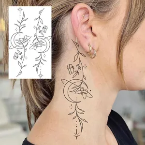 Adesivo per tatuaggio temporaneo con luna crescente e vite per collo e orecchio.