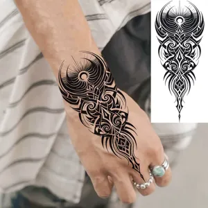Pegatina de tatuaje temporal de tótem negro y blanco para mano brazo arte corporal