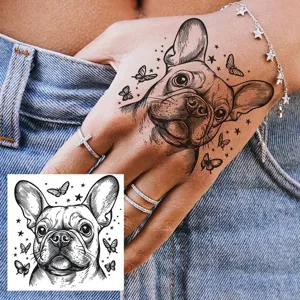 Temporary tattoo sticker featuring a cool dog animal head design, perfect for hand body art.