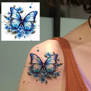 Waterproof blue butterfly temporary tattoo sticker for arm shoulder and body art decor