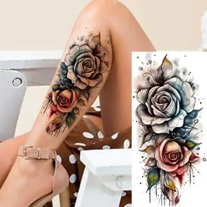 Watercolor rose temporary tattoo sticker for arm and leg sexy floral body art design main view