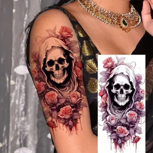 Halloween skull rose temporary tattoo sticker for arm and leg gothic body art waterproof