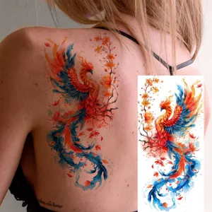 Waterproof phoenix temporary tattoo sticker, realistic body art for arm, leg and back.