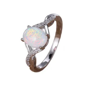Luxury Cross Twisted Opal Ring Elegant Oval White Opal Paved Cubic Zirconia Ring for Women