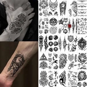 Pegatina de Tatuaje Temporal de Totem Negro y Blanco para Mano Cuello Arte Corporal Impermeable