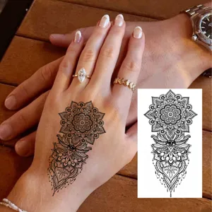 Autocollant de tatouage temporaire henna pour main, mandala ethnique floral imperméable.
