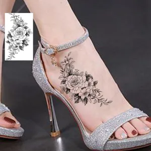 Adesivo per tatuaggio temporaneo floreale di rosa elegante per piede caviglia arte corpo