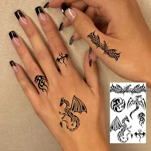 Waterproof temporary dragon tattoo stickers for hand body art and fashion styling.