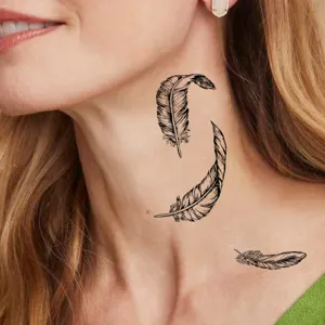 Feather temporary tattoo sticker for neck and collarbone, stylish waterproof body art.