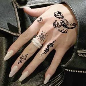 Cool temporary tattoo stickers featuring scorpion, spider, and tribal designs for hands.