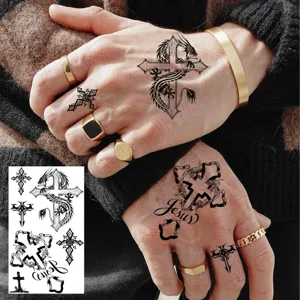 Autocollants de tatouage temporaire croix gothique dragon design art corporel étanche hommes femmes
