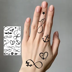 Adesivi per tatuaggi temporanei impermeabili per dita e mano, design infinito e cuore.