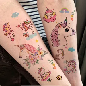 Cute unicorn temporary tattoos for kids and adults waterproof colorful cartoon design body art.