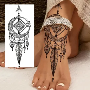 Temporary tattoo sticker black dreamcatcher moon feather geometric waterproof fake body art