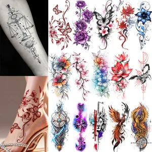 Waterproof Temporary Tattoo Sticker Peony Rose Flower Butterfly Body Art Fake Tattoo For Women Hand Wrist Leg