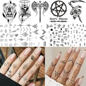 Adesivi per Tatuaggi Temporanei Impermeabili Nero Minimalista Geometrico Floreale Animale Design Body Art Finti Tatuaggi per Donna Uomo