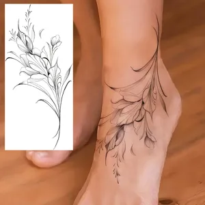 Temporary botanical flower tattoo sticker for body art, waterproof fake tattoo for women men