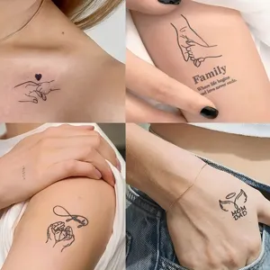 Adesivi per tatuaggi temporanei neri minimalisti line art famiglia cuore tatuaggi finti