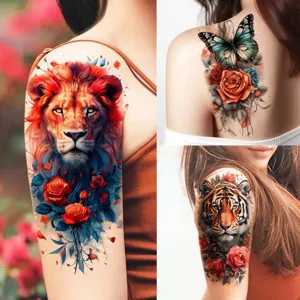 Watercolor Animal Temporary Tattoo Sticker Tiger Fox Lion Wolf Rose Waterproof Fake Body Art Tattoo For Adults
