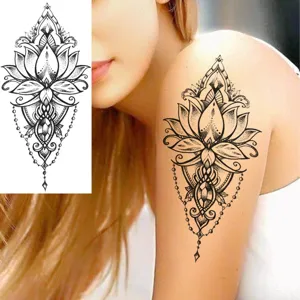 Adesivo tatuaggio temporaneo loto mandala geometrico nero impermeabile braccio arte