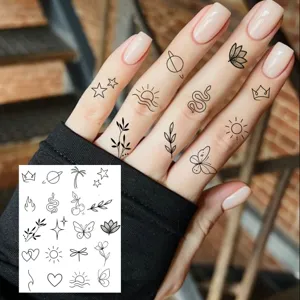 Set di adesivi per tatuaggi temporanei da dito a linee nere minimaliste per donne e ragazze.