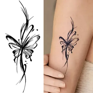 Waterproof temporary tattoo sticker with abstract butterfly design for arm and leg styling.