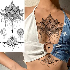 Set di adesivi per tatuaggi temporanei impermeabili con mandala di loto e luna.