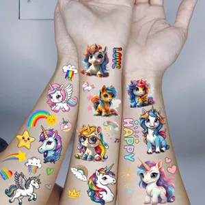 Lindos pegatinas de tatuaje temporal de unicornio impermeable arte corporal de dibujos