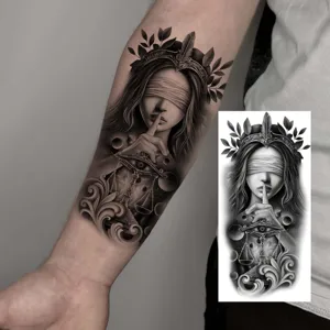 Temporary tattoo sticker for arm, dark gothic goddess design waterproof body art sticker.