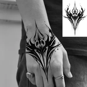 Black and white tribal animal hand temporary tattoo sticker, cool edgy dark style.