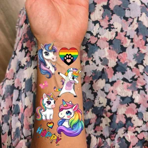 Calcomanías temporales de unicornio con transferencia de agua para brazo, arte lindo.