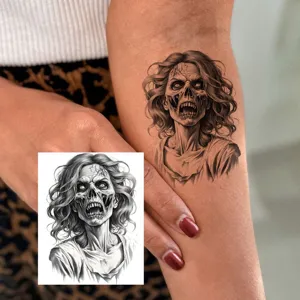 Adesivo tatuaggio temporaneo donna zombie orrore Halloween impermeabile arte corpo