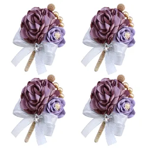Korean style wedding bride groom boutonniere silk fabric artificial flower chest corsage decor