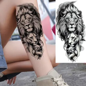 Waterproof realistic temporary lion family tattoo sticker for leg and arm body art style