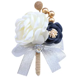Korean Style Wedding Groom Boutonniere Bride Corsage Artificial Flower Ribbon Bow Wedding Suit Jacket Accessories