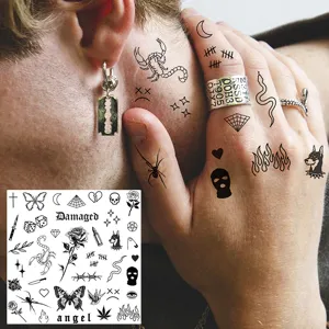 Pegatinas de tatuajes temporales en blanco y negro para dedos y cuello, arte minimalista.