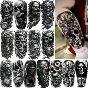 Halloween Dark Skull Temporary Tattoo Sticker Waterproof Gothic Grim Reaper Death Arm Leg Tattoo Stickers Body Art