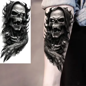 Halloween dark skull temporary tattoo sticker for arm and leg gothic body art main