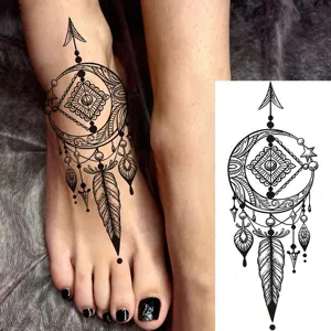 Temporary tattoo sticker water transfer black dreamcatcher arrow feather foot art